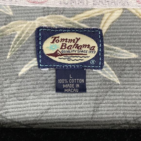 Tommy Bahama Polo Shirt Mens Large Gray Bamboo Leaf Hawaiian Tropical Cotton - Picture 11 of 15